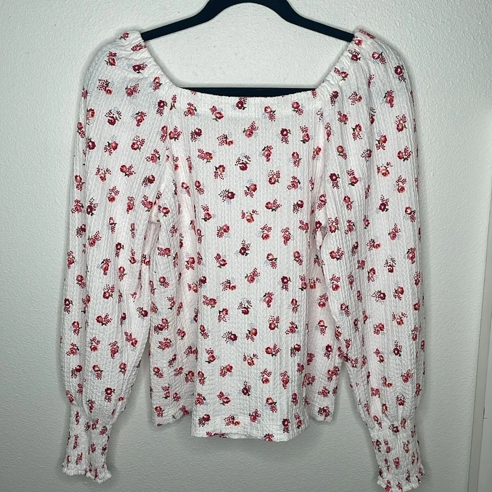 NWT Loft Floral Puff Sleeve Square Neck Top